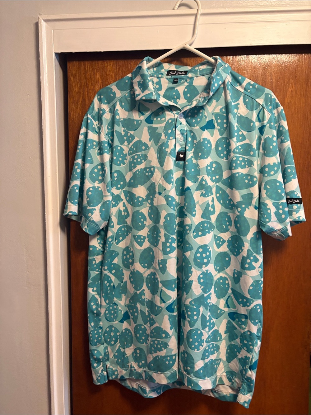 Bad Birdie Teal and White Patterned Polo - Men
